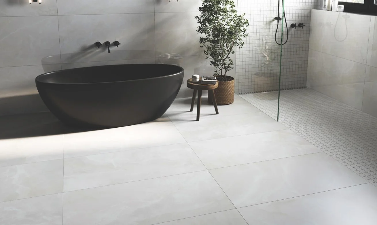 Bolick Dist. Elaine Residential Porcelain Floor Tile / Collection: SACARA / Color: Cristal (Satin) - SKU: EL-8062682 / Size: 12" x 24" - (Available in more sizes!) / No link available to see enhanced view! 