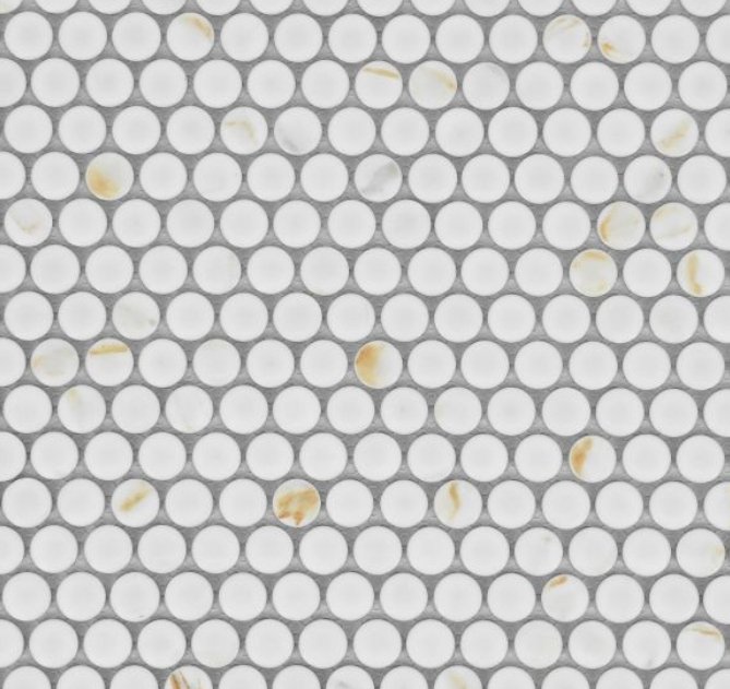 Elysium Residential Mosaic Tile (Can also be used in pools!) (*ARM 41) / Collection: Penny / Color: Round Calacatta Matte - SKU: M3997 / Size: "11.50 x 12.25" - (Only size available!) / Click on picture above to see enhanced view!