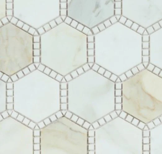 Elysium Residential Mosaic Tile (*ARM 12) / Collection: Hexagon / Color: Deco Calacatta Gold Honed - SKU: M4785 / Size: 10.75" x 12.50" - (Only size available!) / Click on picture above to see enhanced view!