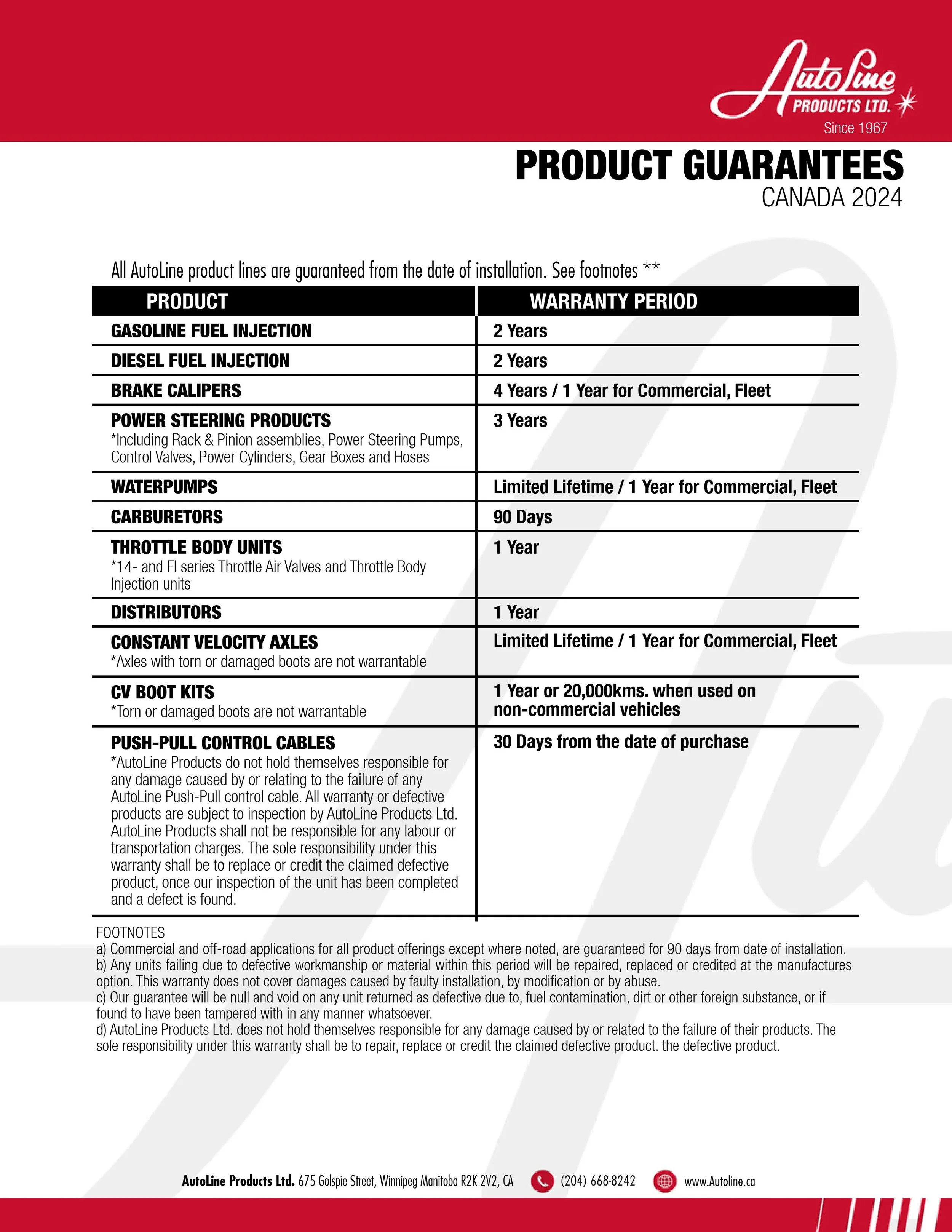 Product Guarantee | Autoline Products Ltd. | Autoline Products Ltd ...