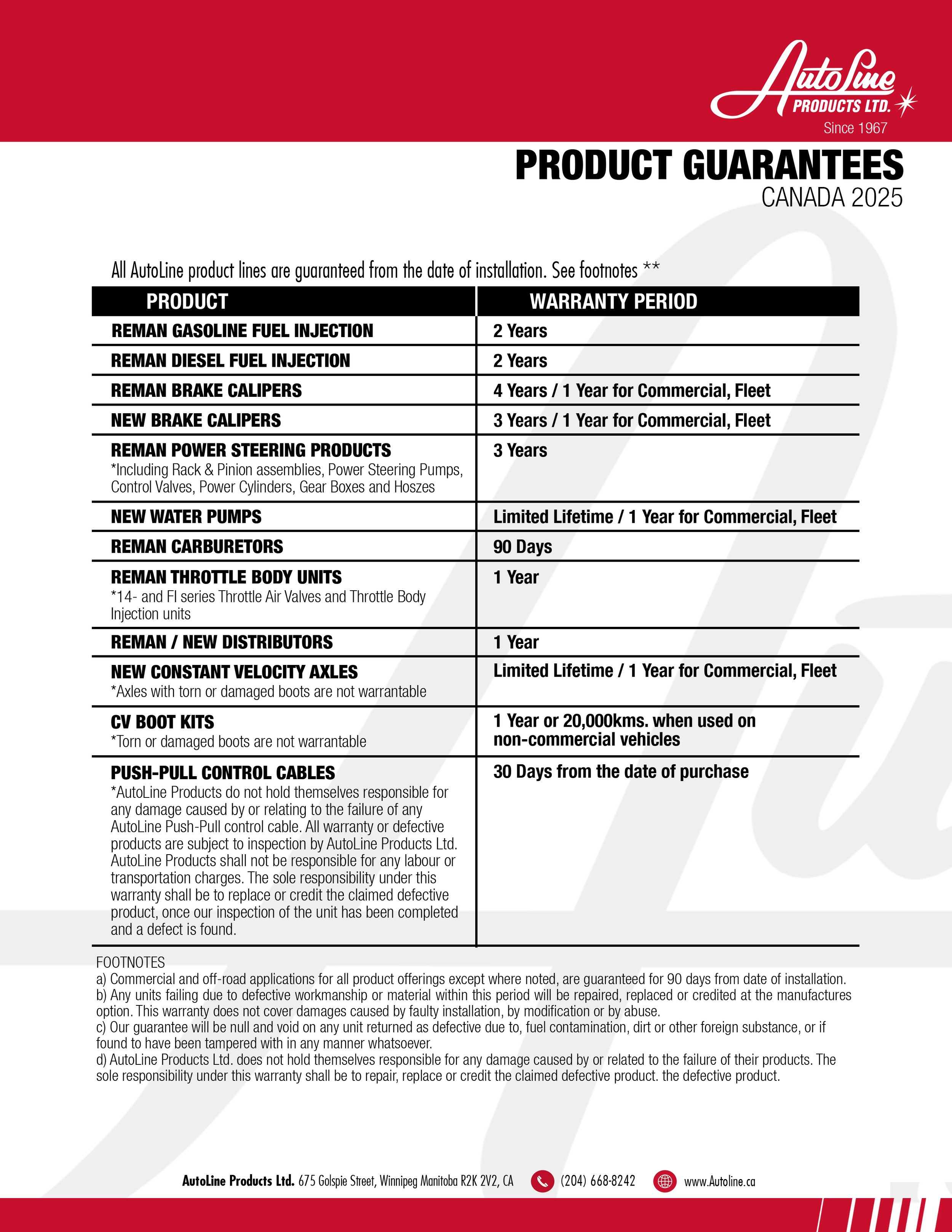 Product Guarantee | Autoline Products Ltd. | Autoline Products Ltd ...