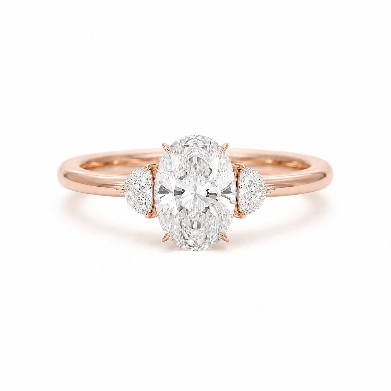 Rose Gold Oval Half Moon Three Stone