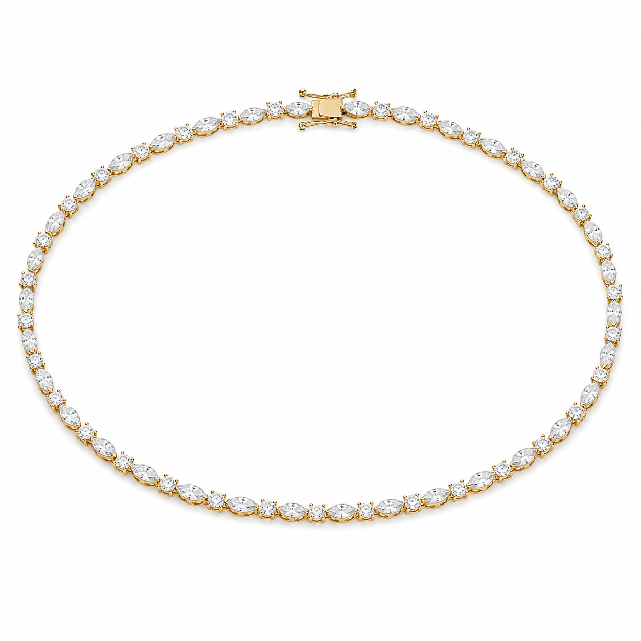 Yellow Gold Marquise Round Tennis Necklace