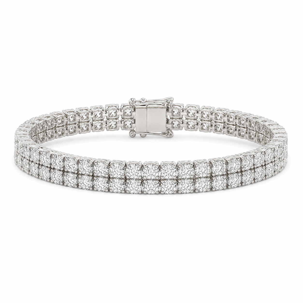 White Gold Double Row Round Tennis Bracelet