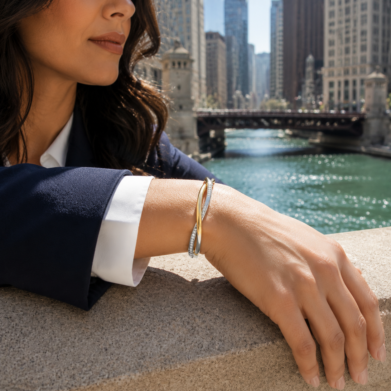 Two Tone Crossover Diamond Bangle Lifestyle.png