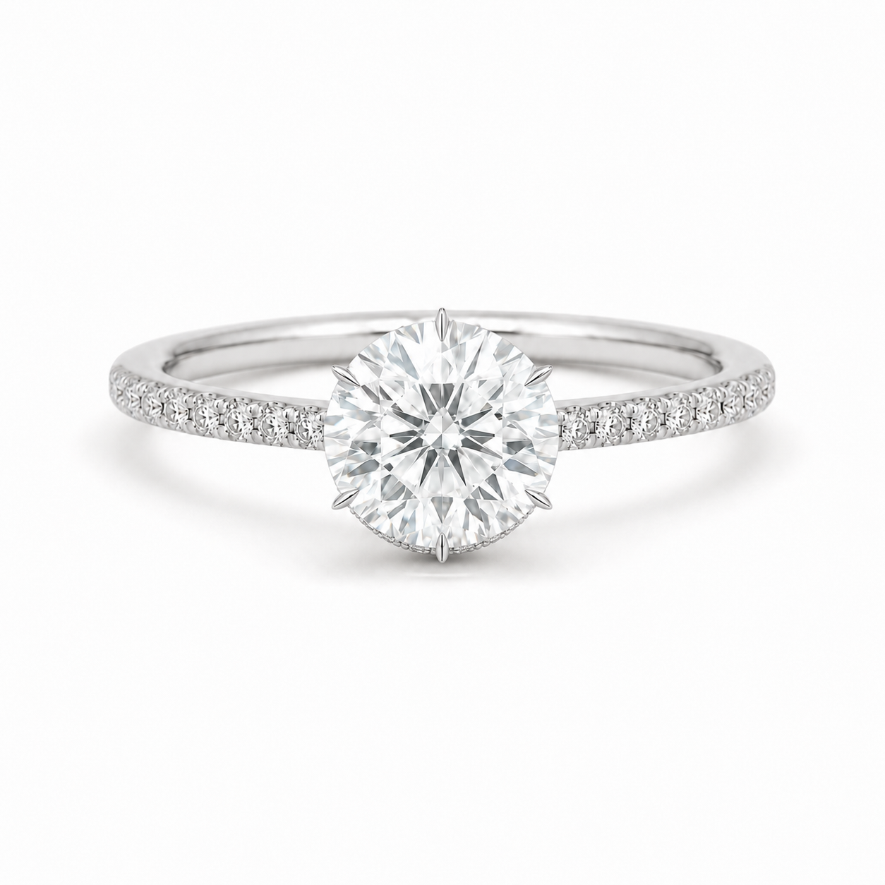 White Metal Round Hidden Halo Pave