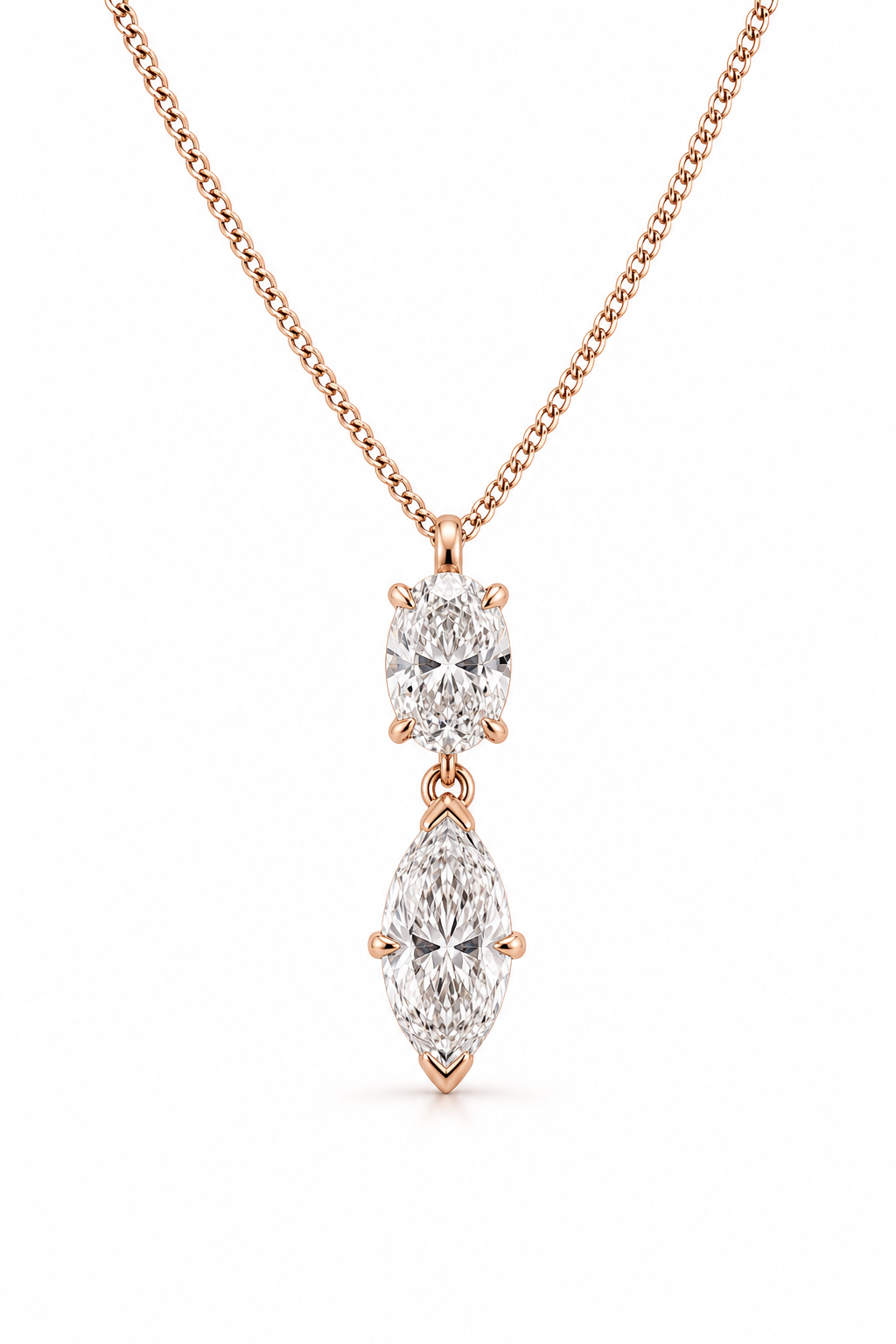 Rose Gold Oval to Marquise Two Diamond Drop