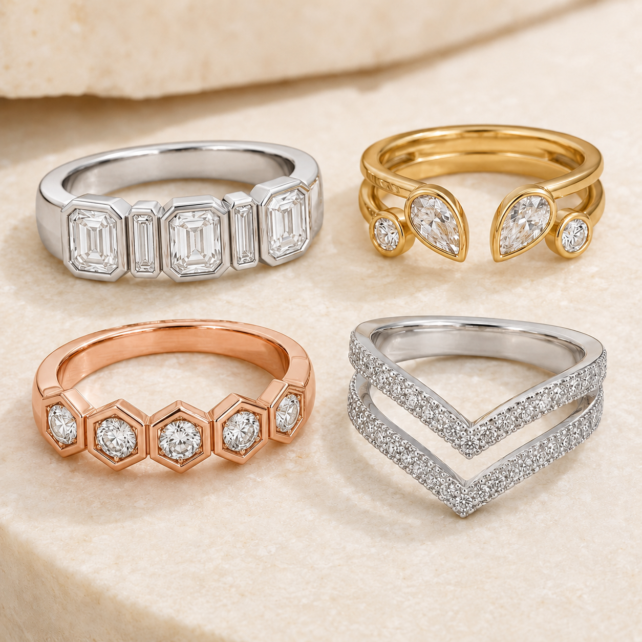 Geometric Pear Station Pave Midi Set