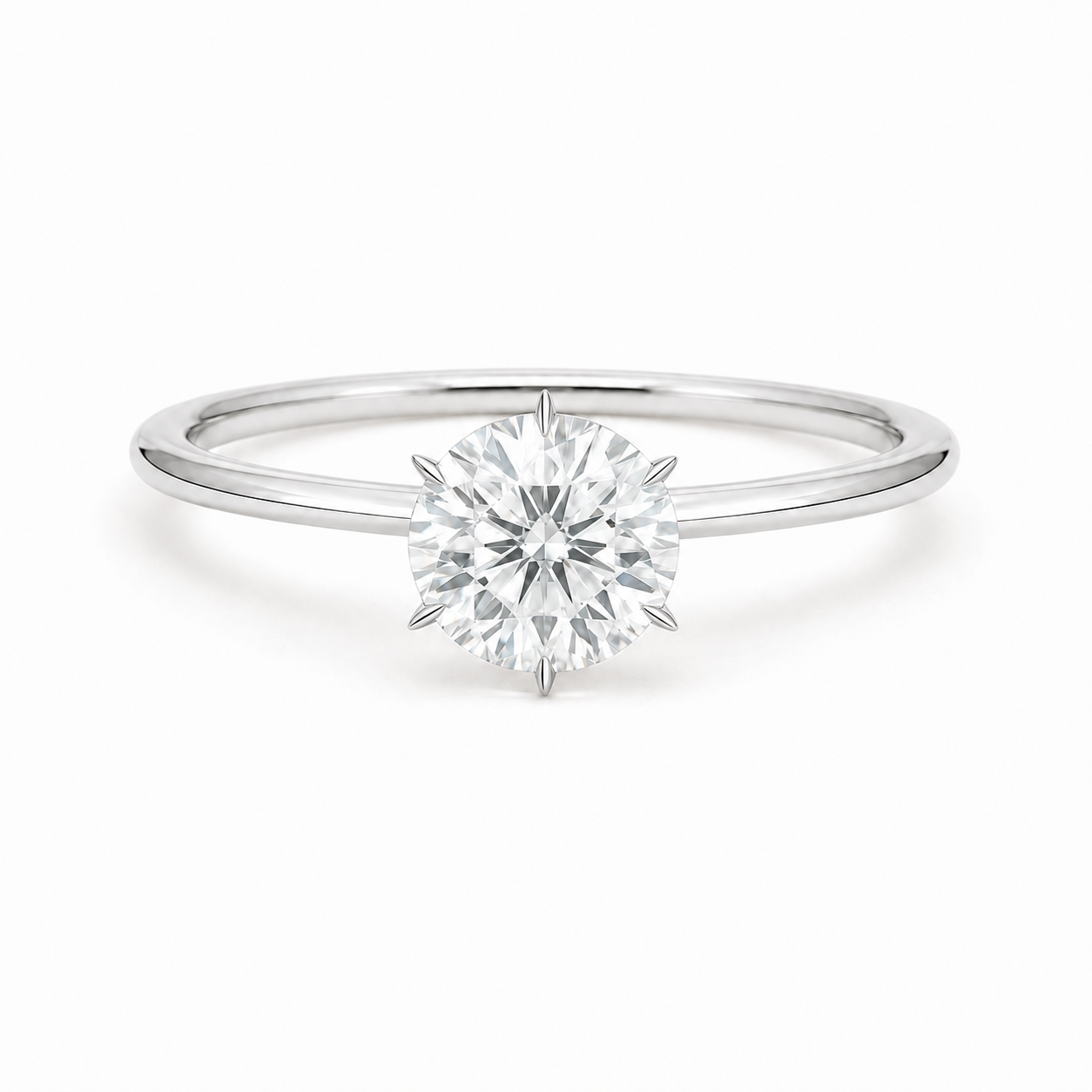 White Metal Round Six Claw Solitaire