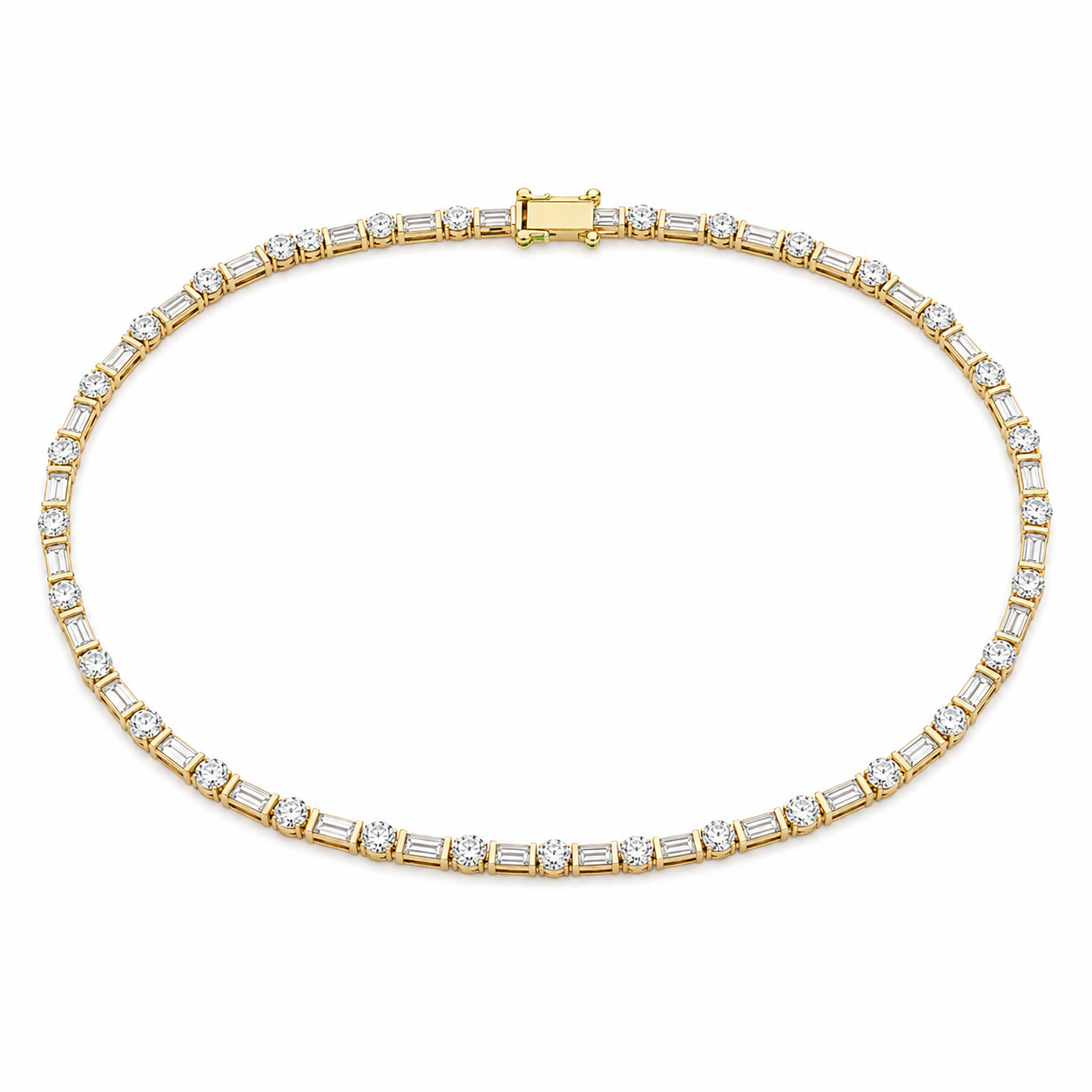 Yellow Gold Round Baguette ArtDeco Necklace