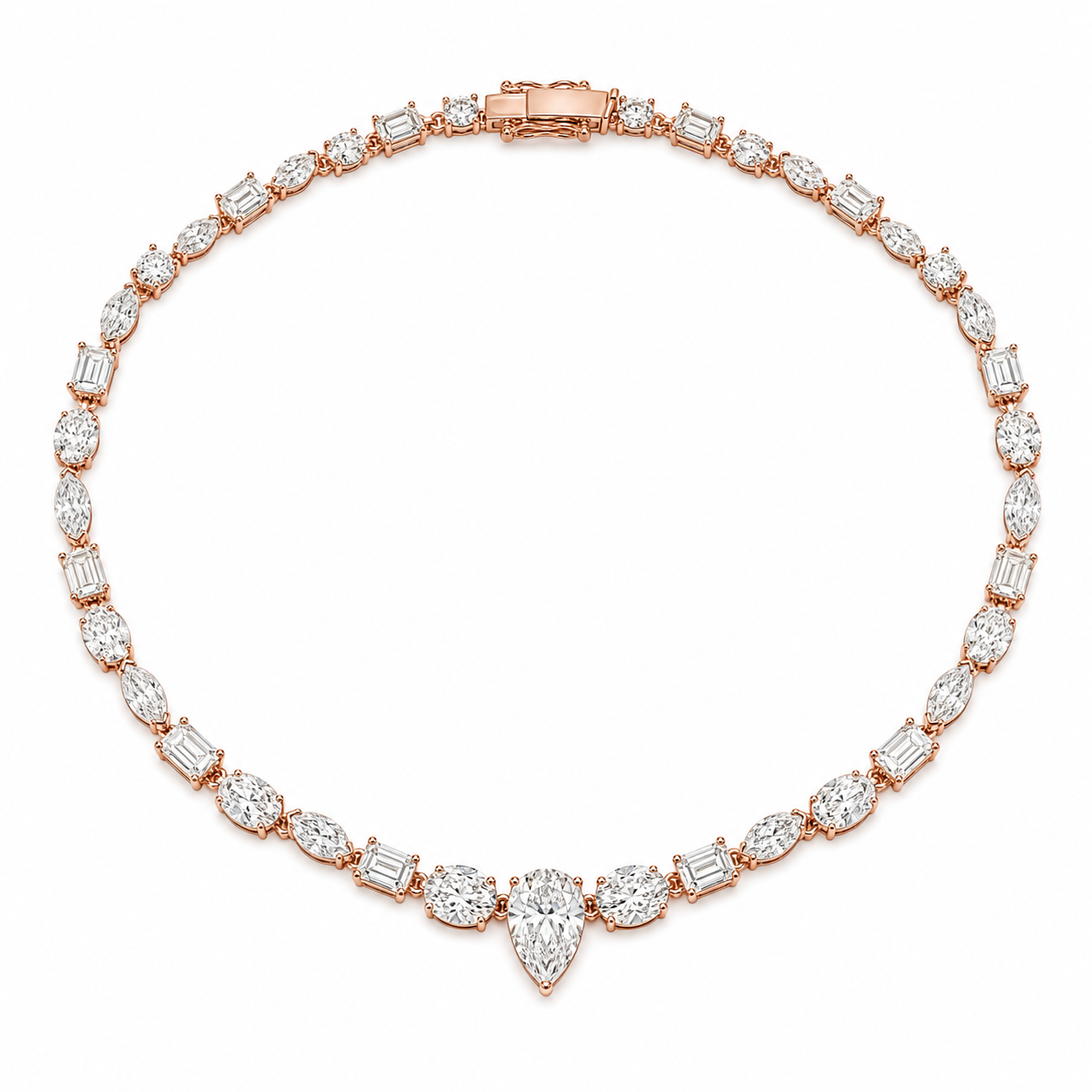 Rose Gold Mixed Fancy Riviera Necklace