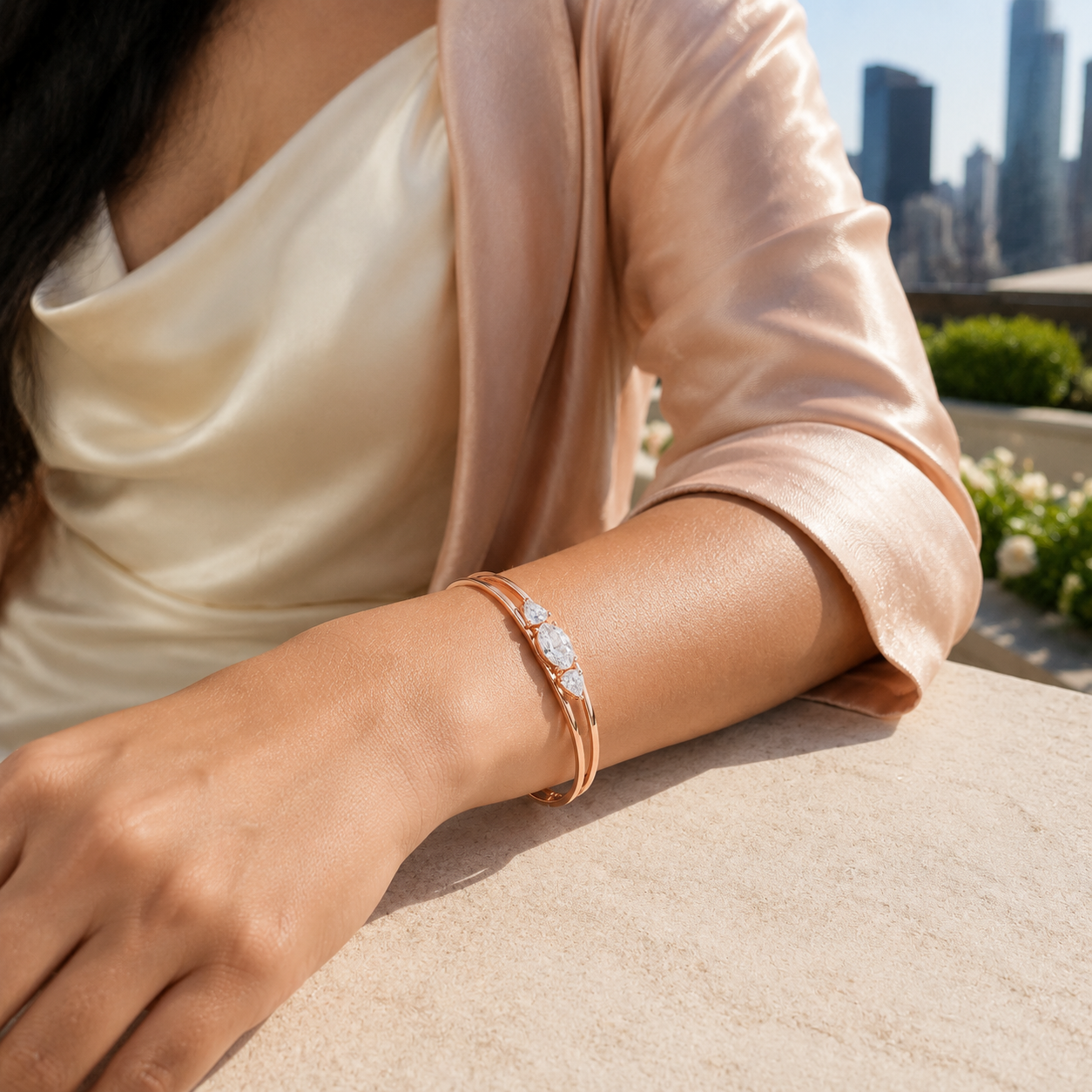 Rose Gold Split Marquise and Pear Bangle Lifestyle.png