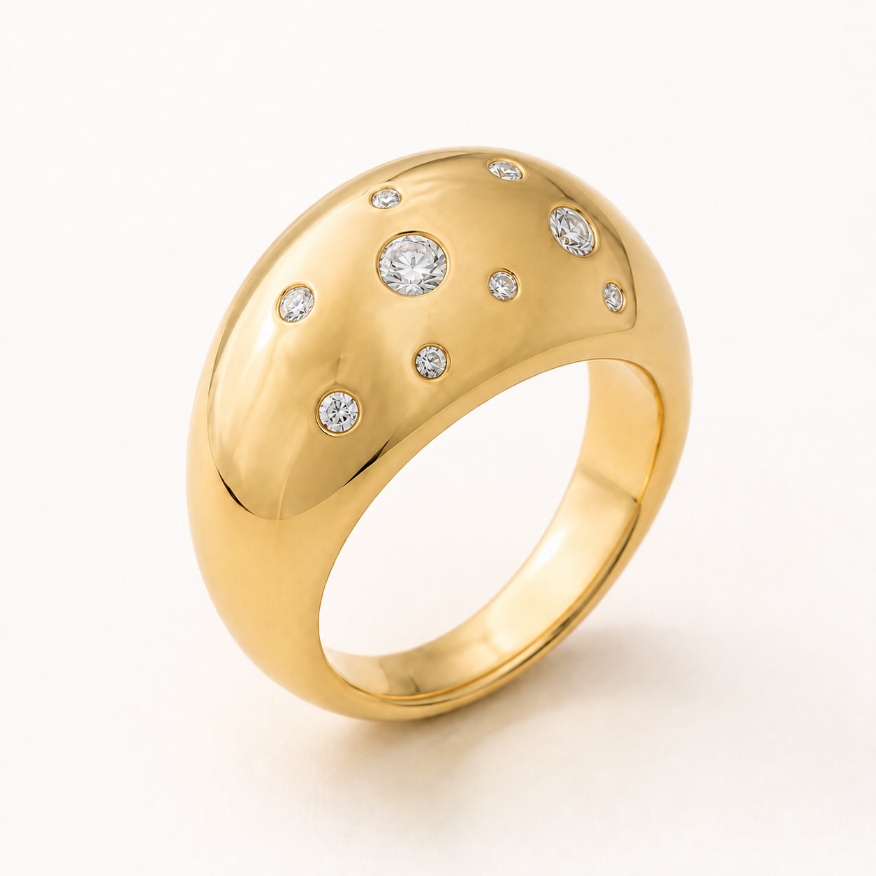 Yellow Gold Scattered Diamond Dome Ring