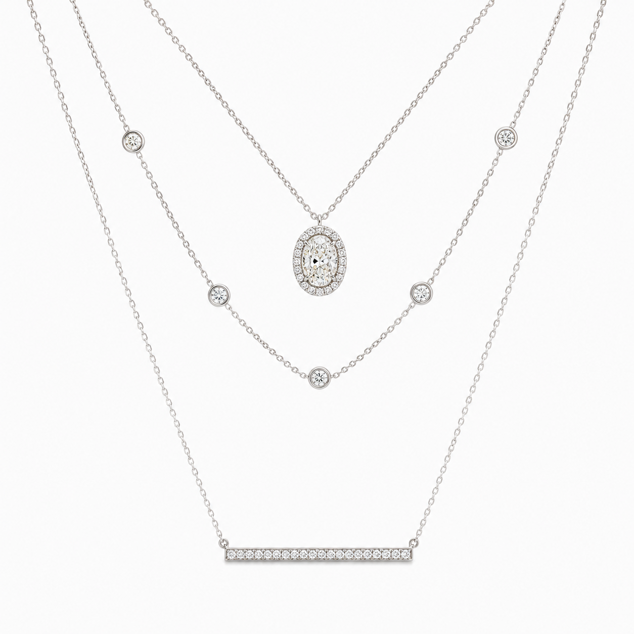 White Gold Multi Layered Pendant Necklace