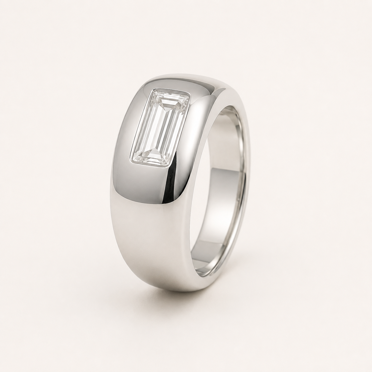 White Gold Emerald Cut Cigar Ring
