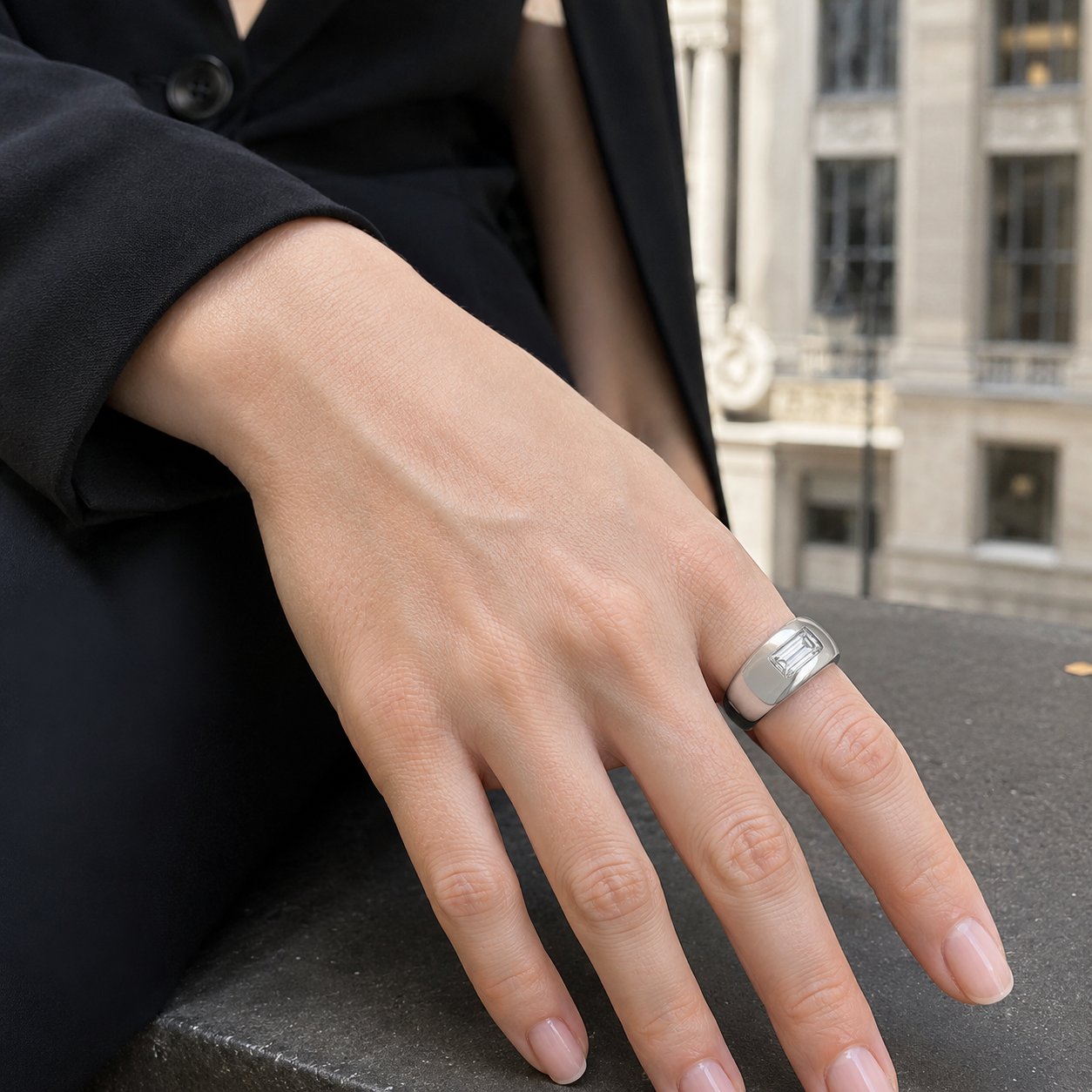 FR02B Lifestyle White Gold Emerald Cut Cigar Ring.png