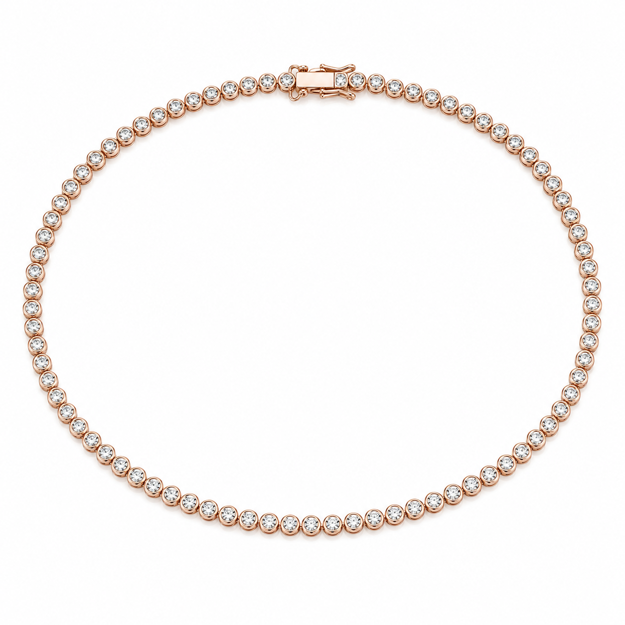 Rose Gold Round Bezel Tennis Necklace