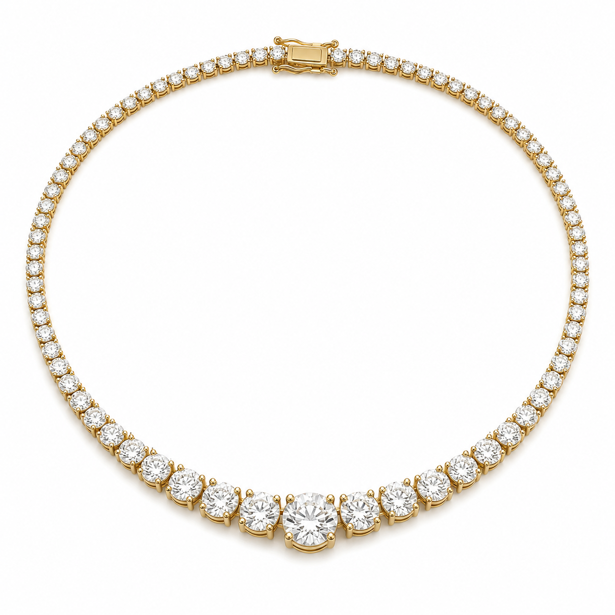 Yellow Gold Graduated Round Tennis Necklace