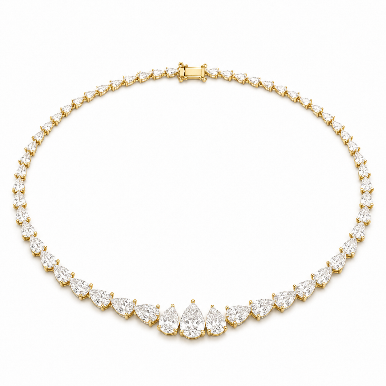 Yellow Gold Graduated Pear Riviera Necklace