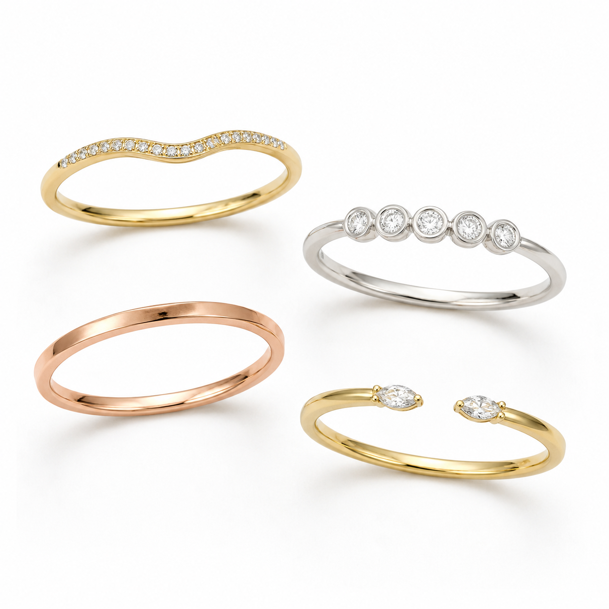 Mixed Metal Wave Bezel Midi Set
