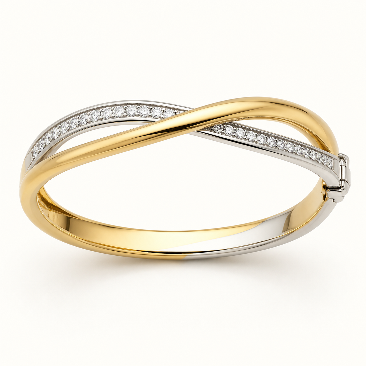 Two Tone Crossover Diamond Bangle