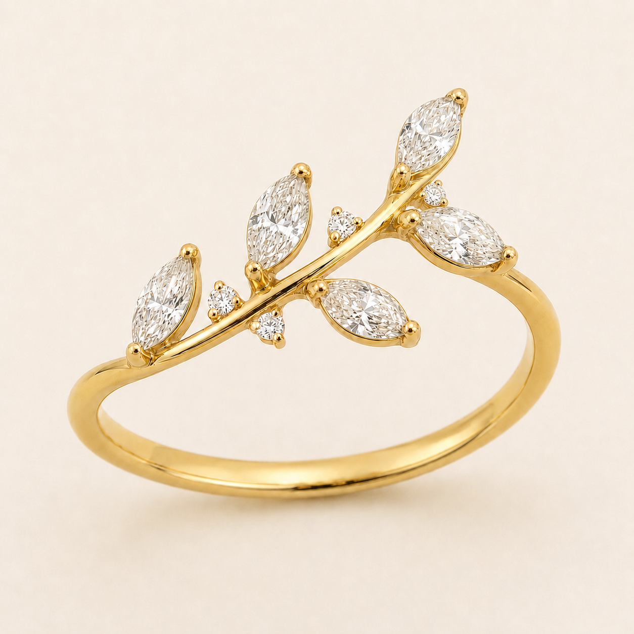 Yellow Gold Marquise Vine Diamond Ring