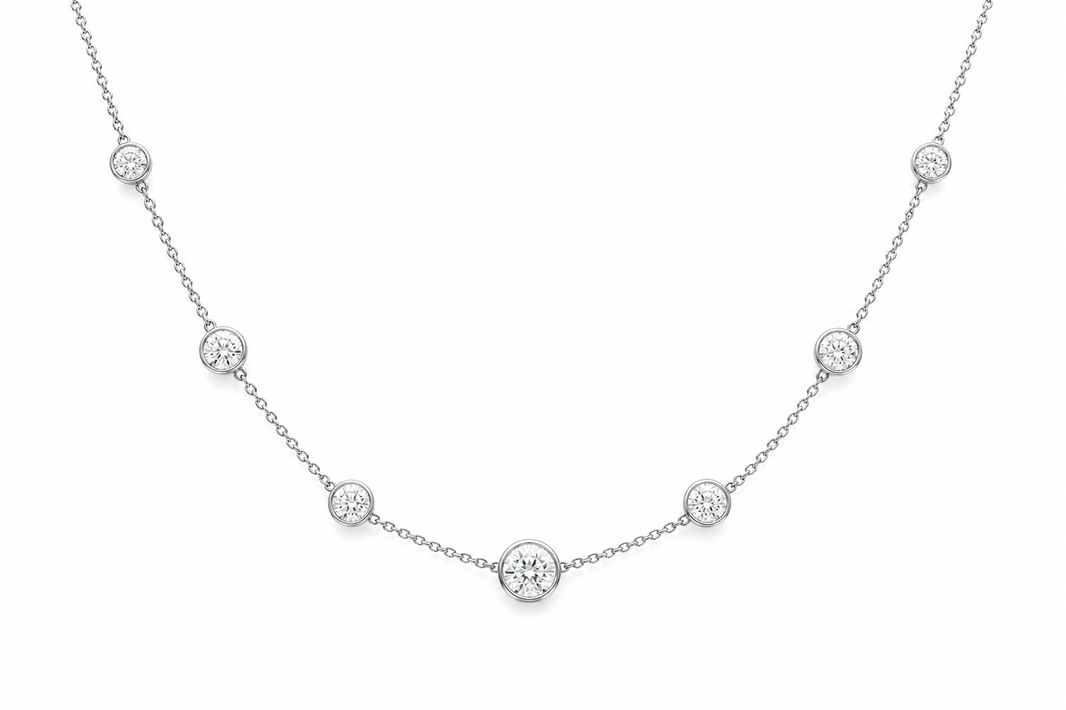 White Gold Seven Diamond Station Necklace
