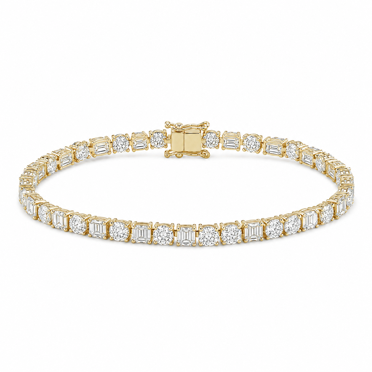 Yellow Gold Emerald Round Tennis Bracelet
