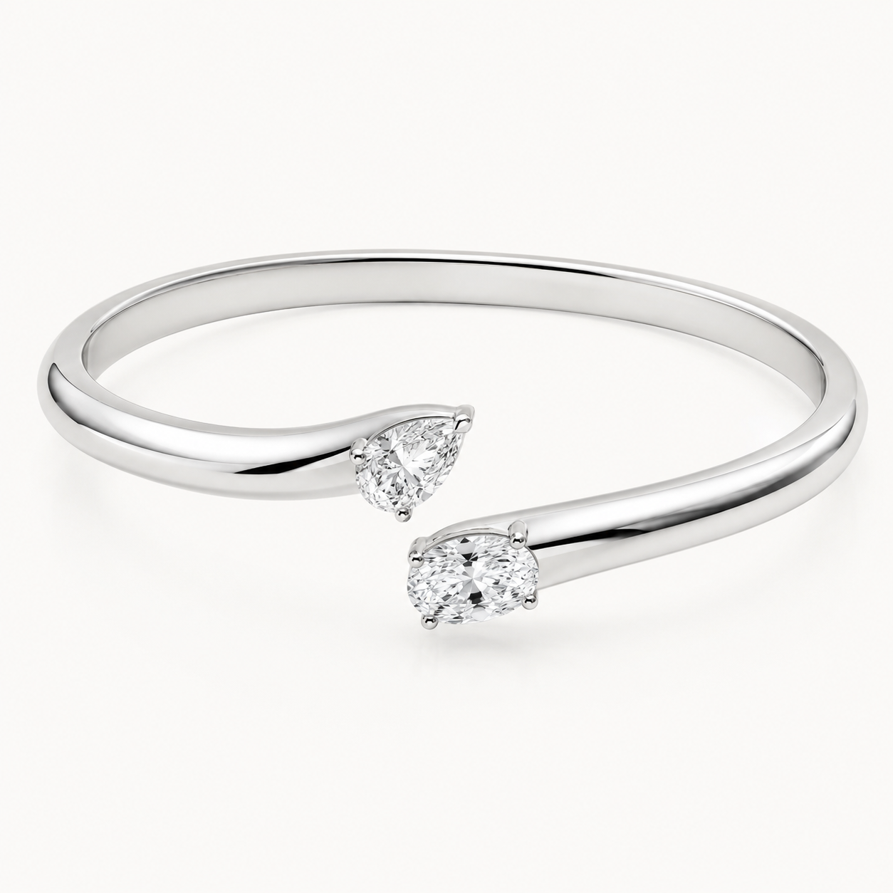 White Gold Pear and Oval Bypass Cuff