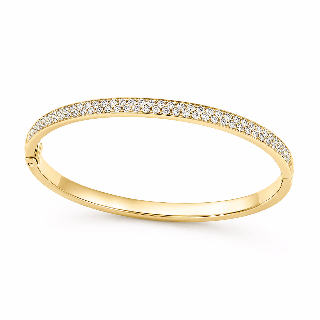 Yellow Gold Half Pave Hinged Bangle