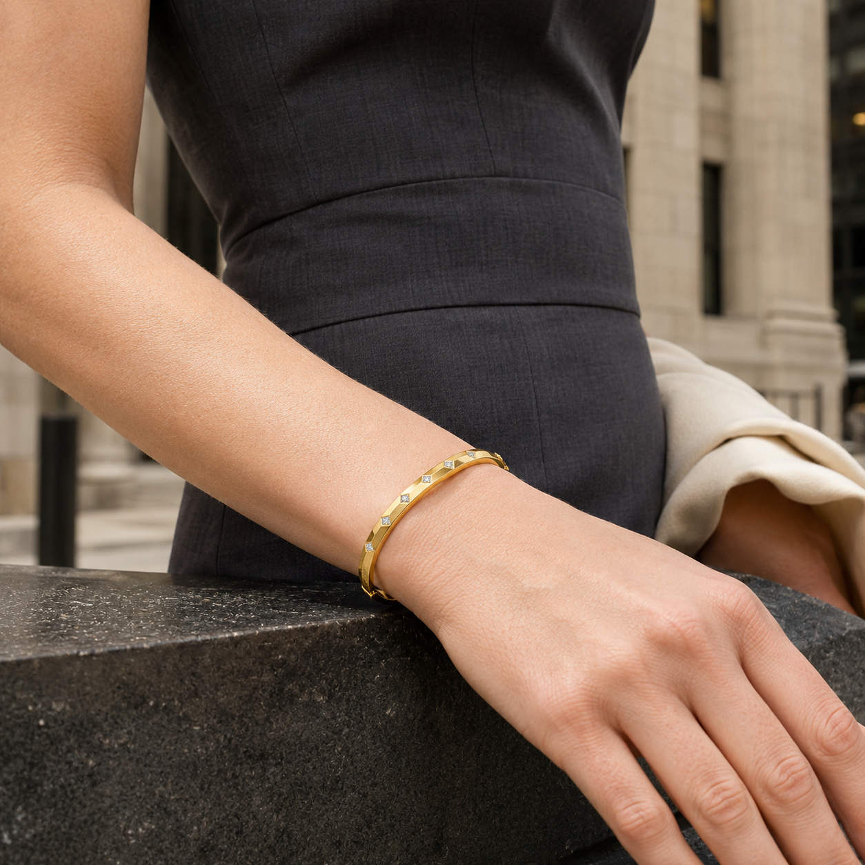 Yellow Gold Princess Cut Bangle Lifestyle.png