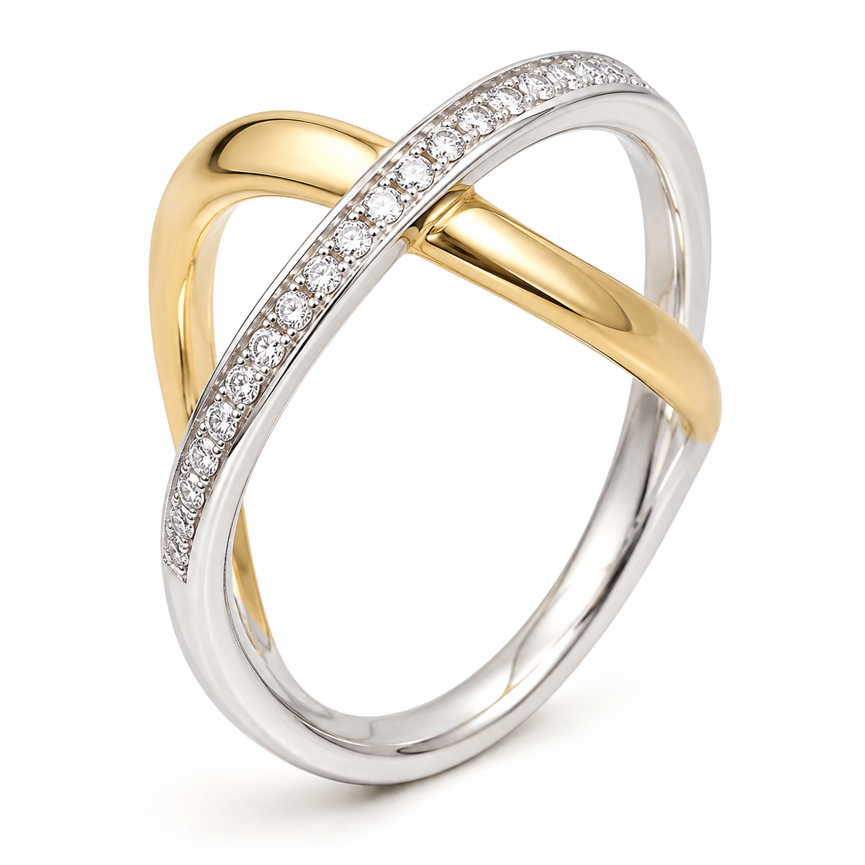 Two Tone Diamond Crossover Ring