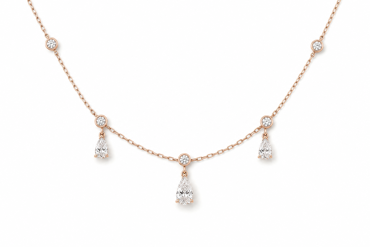 Rose Gold Pear Drop Station Necklace
