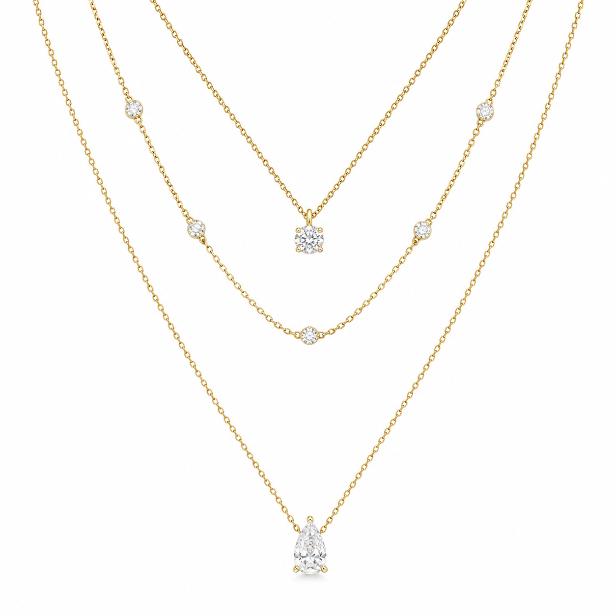 Yellow Gold Multi Layered Pendant Necklace