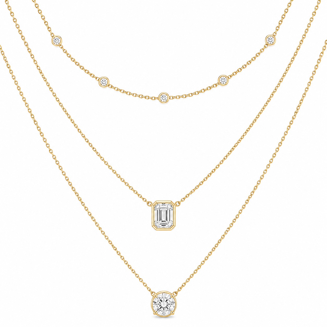Yellow Gold Multi Layered Pendant Necklace