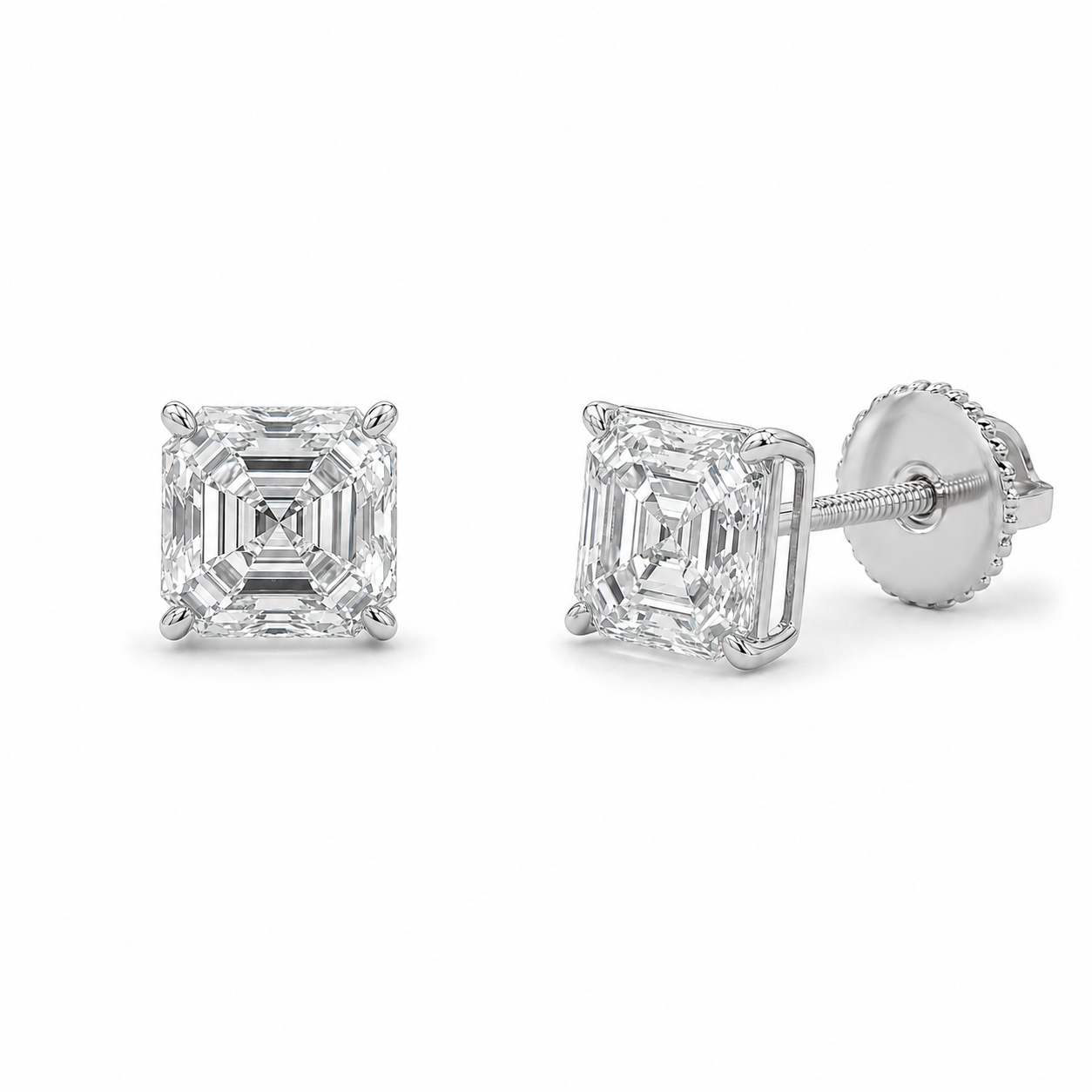 White Gold Asscher Cut Solitaire Studs