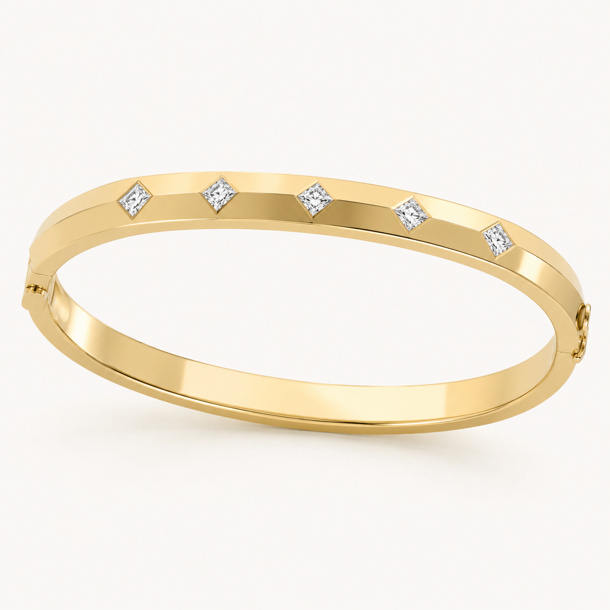 Yellow Gold Princess Cut Bangle