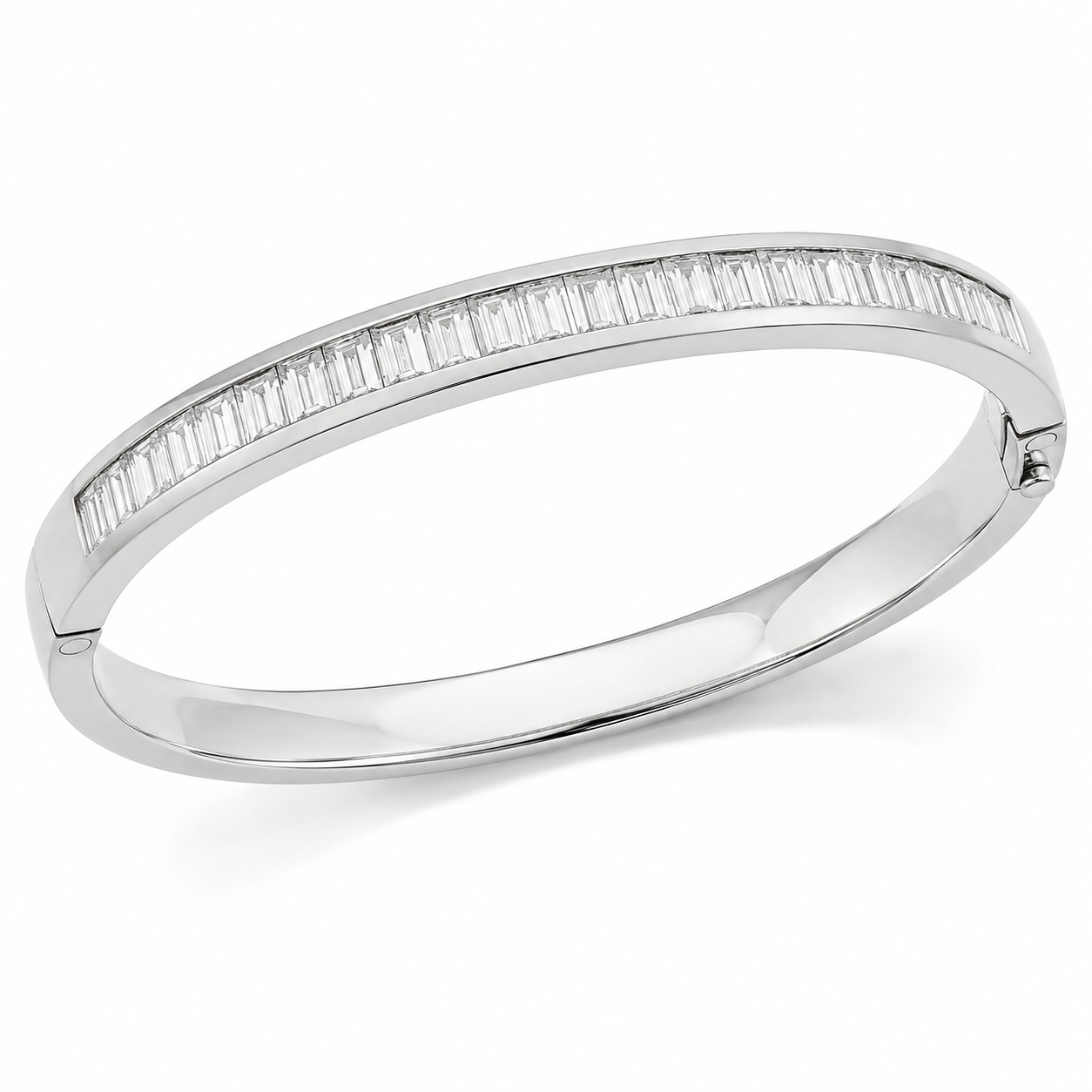 White Gold Baguette Channel Bangle
