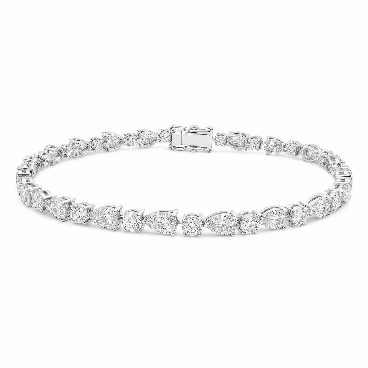 White Gold Pear Round Tennis Bracelet