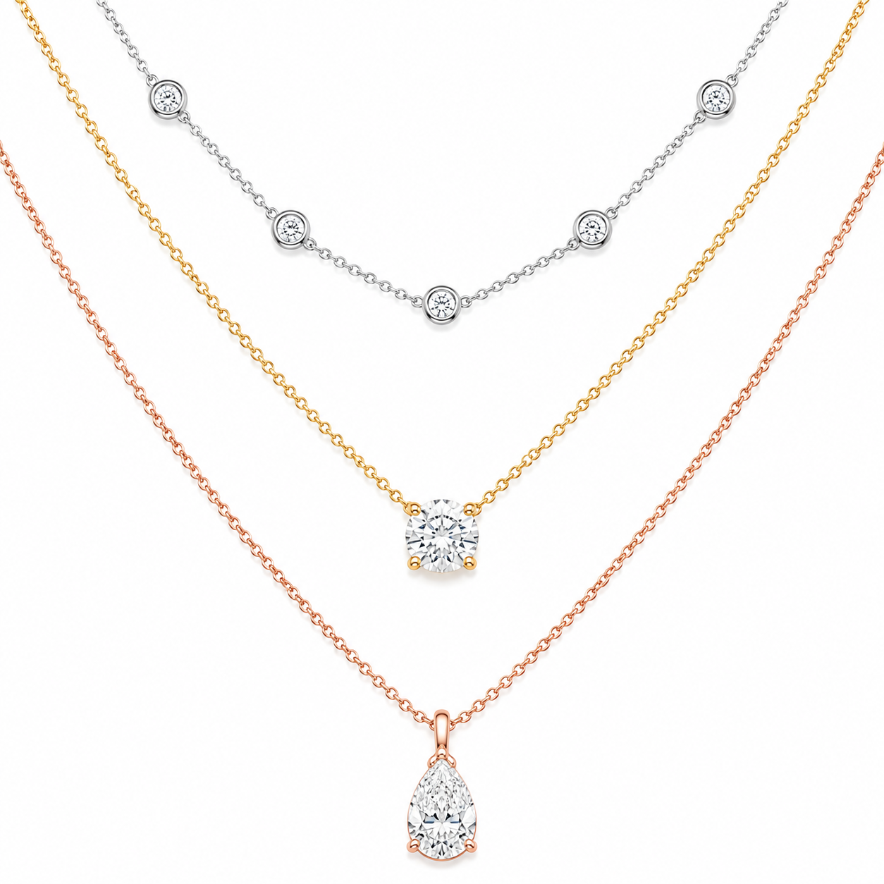 Multi Color Gold Multi Layered Pendant Necklace