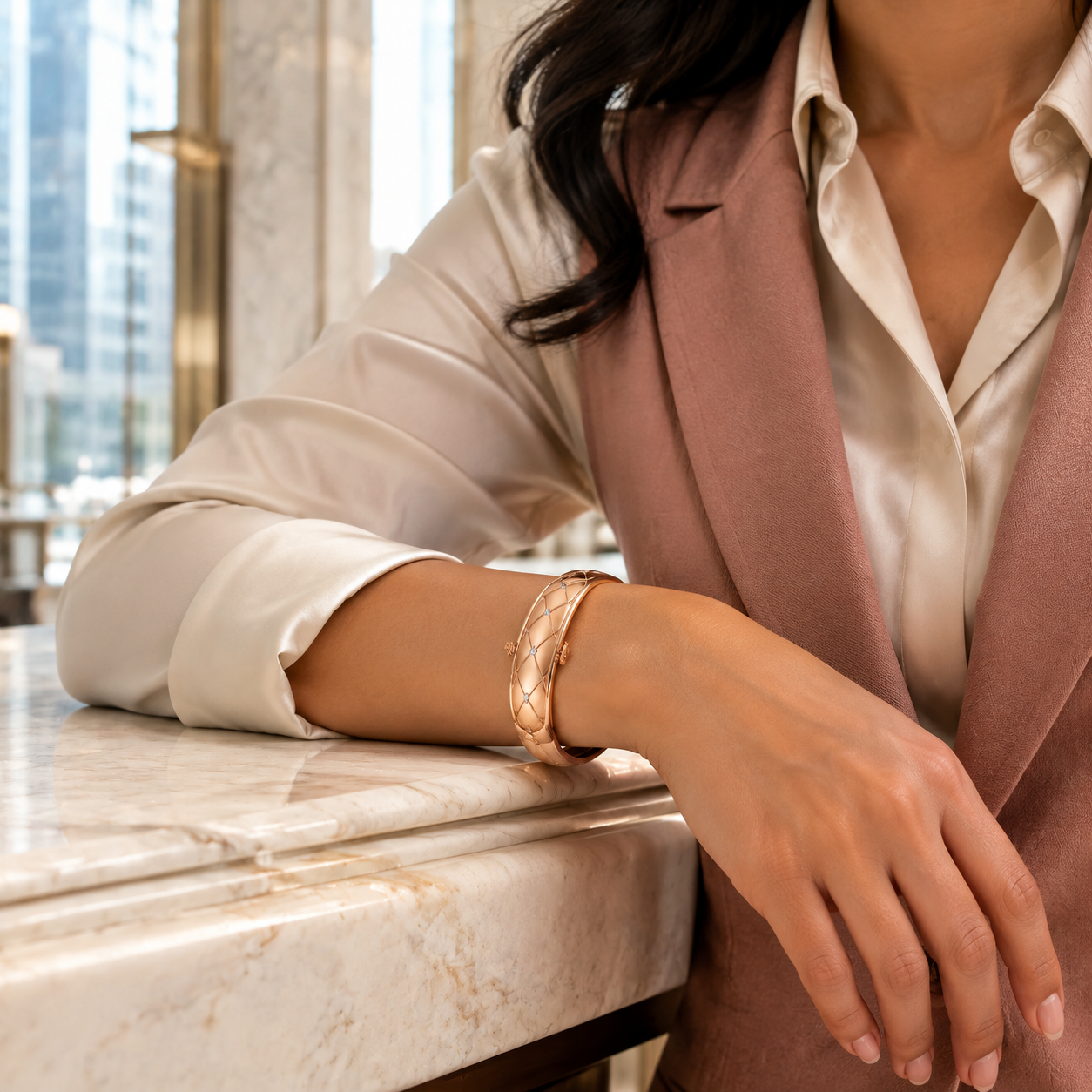Rose Gold Quilted Diamond Bangle Lifestyle.png