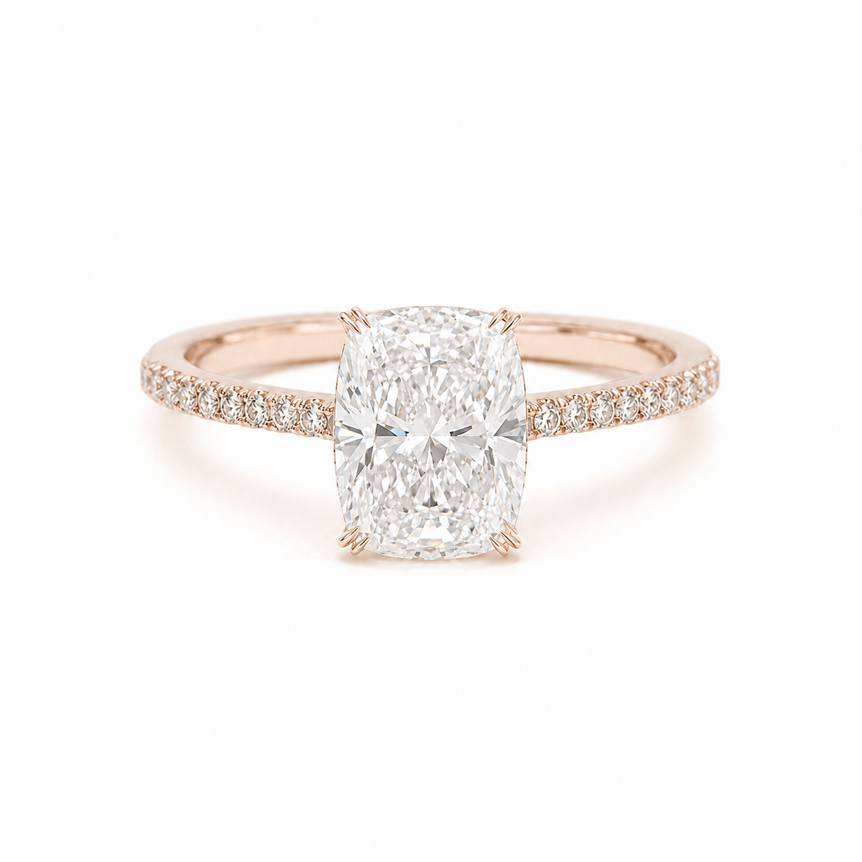 Rose Gold Elongated Cushion Hidden Halo