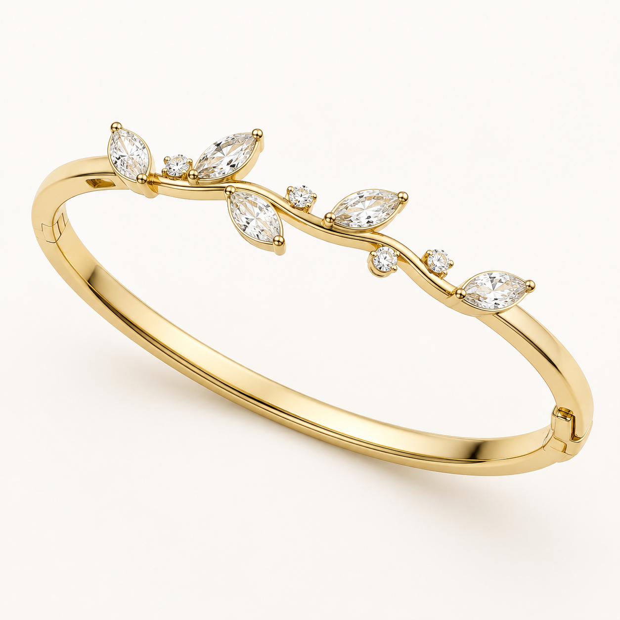 Yellow Gold Marquise Leaf Vine Bangle