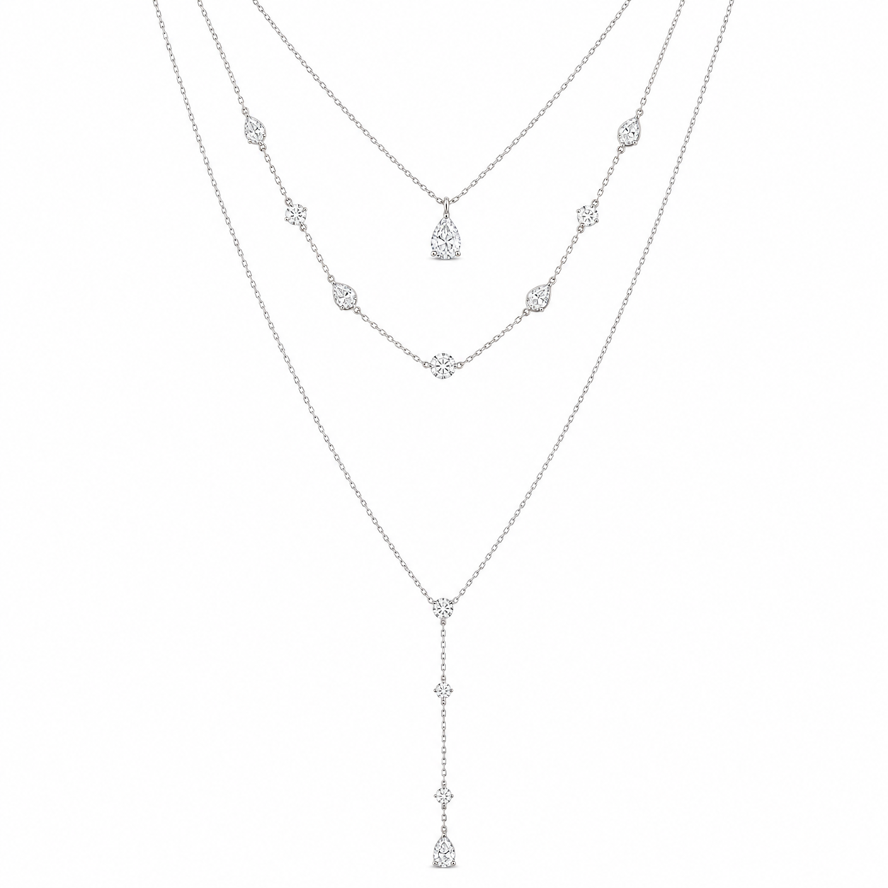 White Gold Multi Layered Pendant Necklace