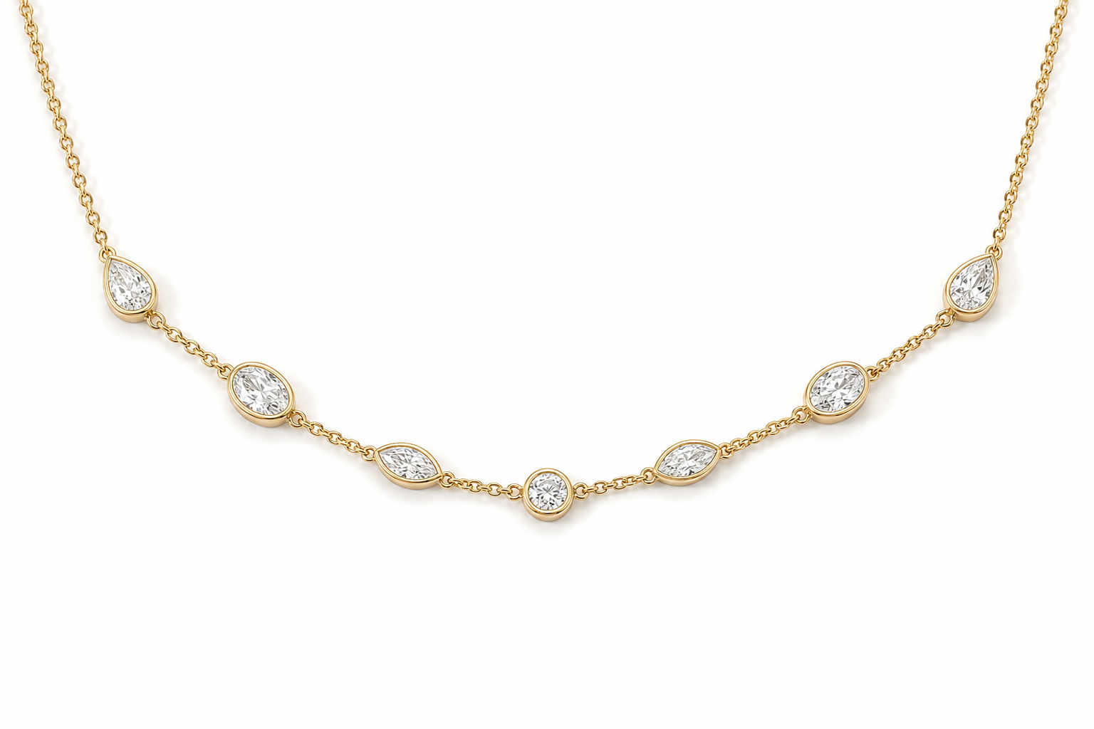 Yellow Gold Mixed Cut Station Necklace