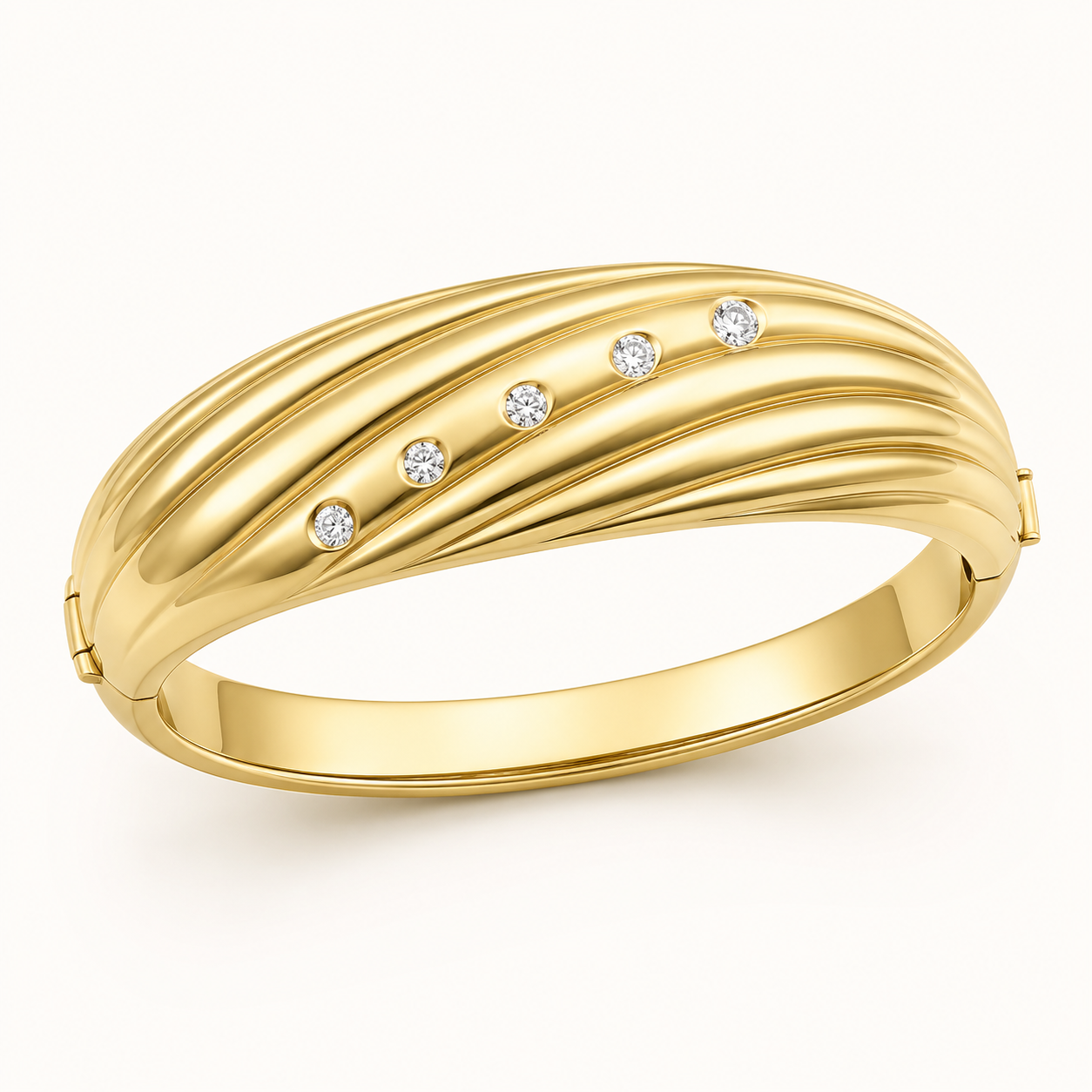 Yellow Gold Fluted Diamond Bangle