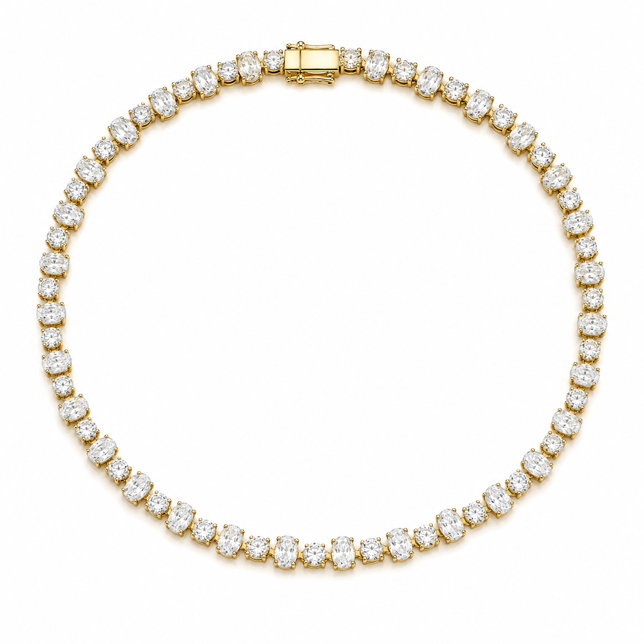 Yellow Gold Oval Round Tennis Necklac
