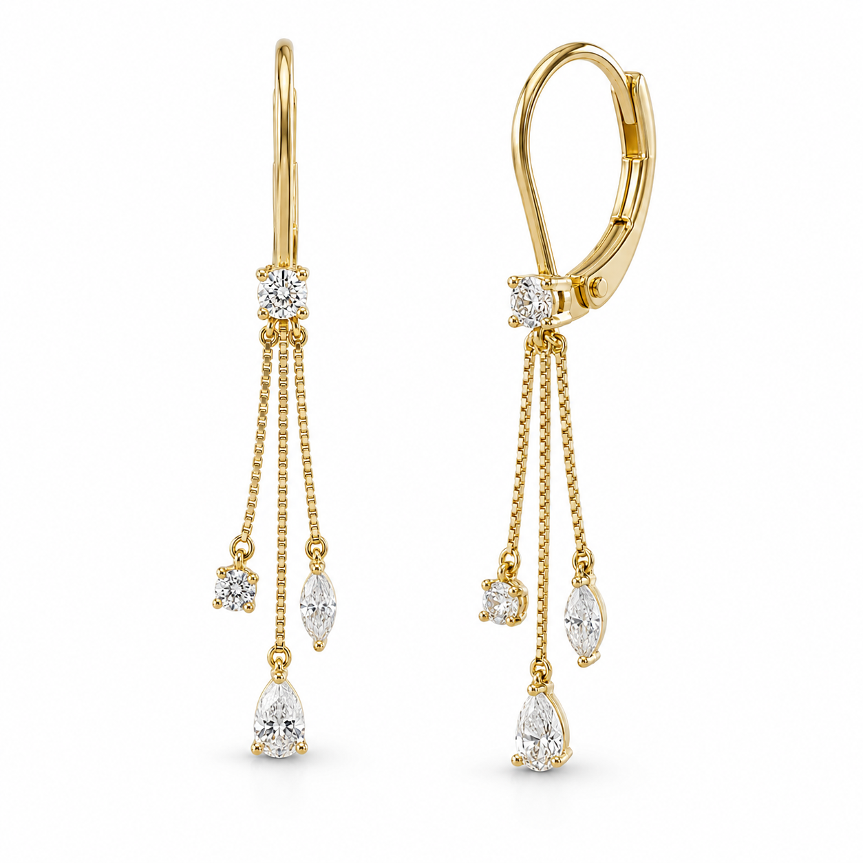 Yellow Gold Mixed Cut Leverback Tassels