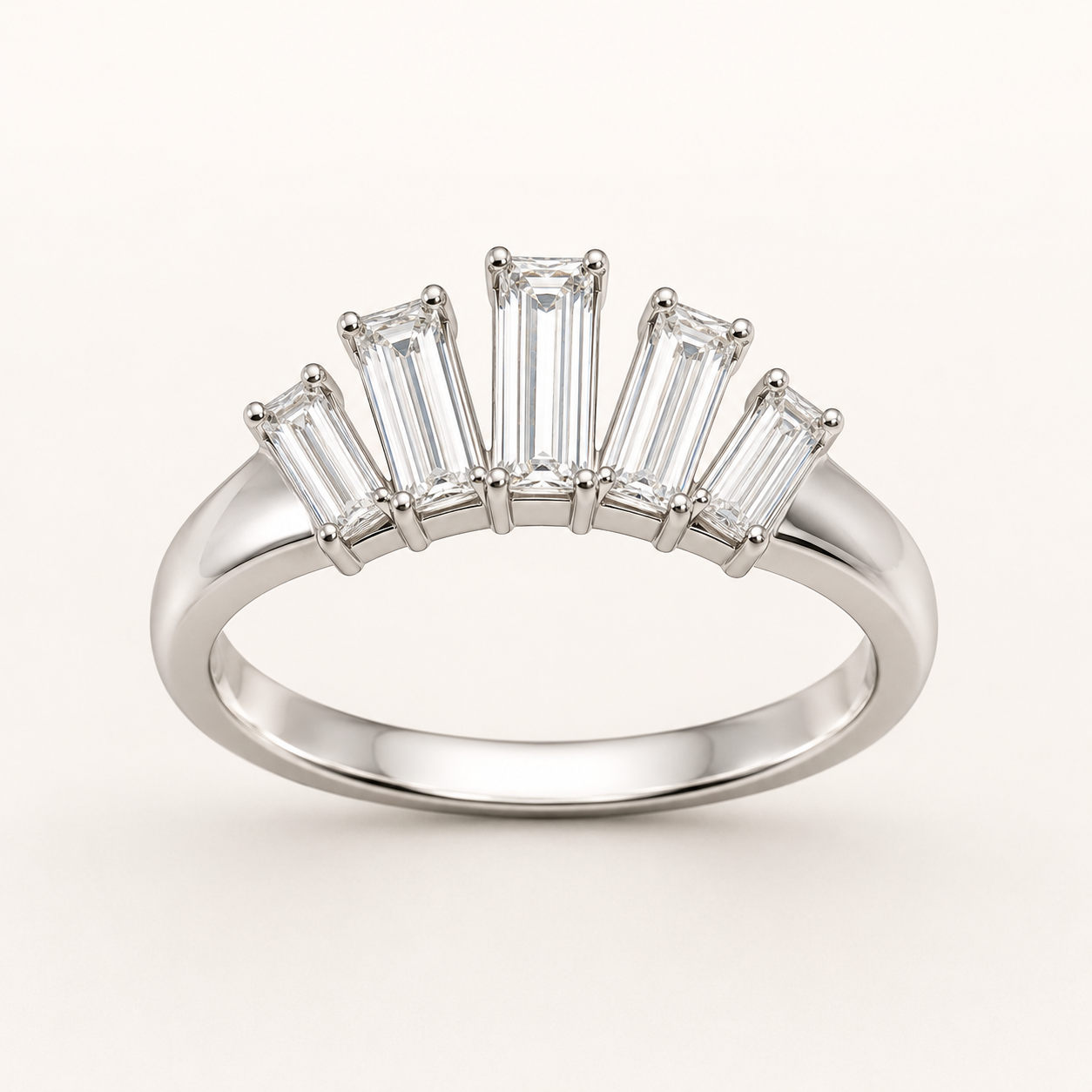 White Gold Five Baguette Fan Ring