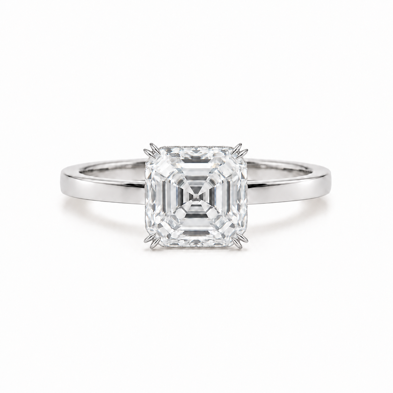 White Metal Asscher Hidden Halo